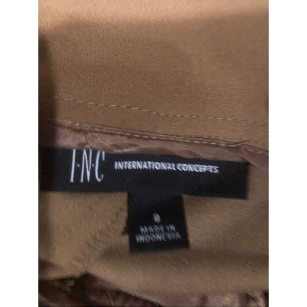 INC International Concepts camel color high waist paper bag self tie belt size 8 - Picture 12 of 13